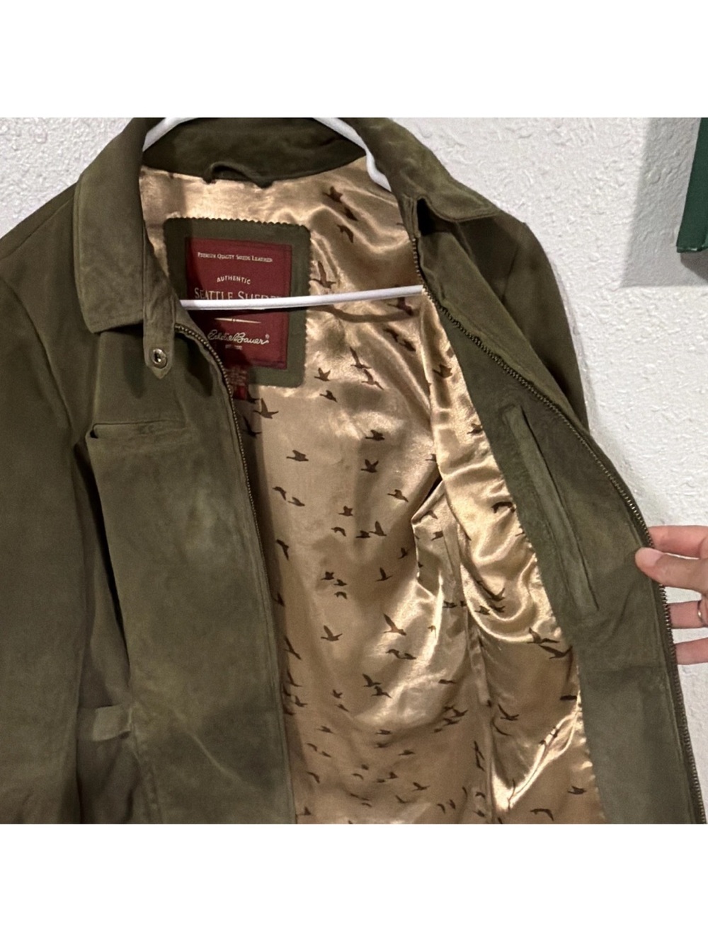 Vintage Y2K Eddie Bauer Olive Green Suede Jacket - Women's Casual Leather Coat - Picture 2 of 13